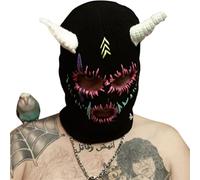 JSGHGDF Cappello Corna da Diavolo Halloween Horror Maschera da Sci Berretti Invernali Cappelli Lavorati a Maglia Oggetti Scena per Adulti Donne Uomini Corna da Diavolo Berretto in Maglia da