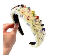 JSGHGDF Cerchietto da donna casual, largo 3,2 cm, con spilla colorata