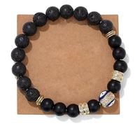 JSGHGDF Ciondolo placcato a forma di occhi malvagi da 8 mm, perle di roccia vulcanica e zirconia cubica, regolabile, Misura unica, come descritto