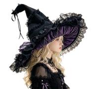 JSGHGDF Copricapo da donna in pizzo da strega di Halloween | Accessorio a punta in poliestere per travestimento da adulto, ritratti per feste