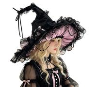 JSGHGDF Copricapo da donna in pizzo da strega di Halloween | Accessorio a punta in poliestere per travestimento da adulto, ritratti per feste