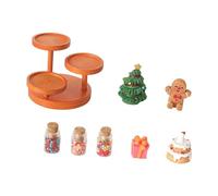 JSGHGDF Decorazione da tavola natalizia per la casa, con display a 3 livelli di caramelle a forma di pan di zenzero, barattoli di vetro e confezione regalo, accessori in miniatura per dessert natalizi