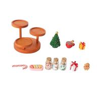 JSGHGDF Decorazione da tavola natalizia per la casa, con display a 3 livelli di caramelle a forma di pan di zenzero, barattoli di vetro e confezione regalo, accessori in miniatura per dessert natalizi