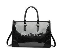 JSGHGDF Elegante borsa a tracolla in PVC con stampa di lettere con manico ergonomico e tracolla regolabile per un comodo trasporto borsa con tracolla regolabile, Nero