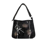 JSGHGDF Elegante borsa in jeans invecchiato per lo shopping o i viaggi Borsa a tracolla in lavato vintage con fasce e lacci Borsa in lavato capacità