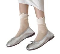 JSGHGDF Eleganti calzini sottili da donna in tinta unita di media lunghezza con volant risvoltare polsino bordo frilly senza cuciture traspirante cotone traspirante maglia