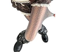 JSGHGDF Estetico Elegante Collant Pura Con Pizzo Ondulato Stripe Modello Nylon Collant Tessuto Hollowout Calze di Colore, Grigio scuro, Taglia unica