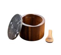 JSGHGDF Porta condimenti in legno realizzato a mano con coperchio in pietra e cucchiaio per condimenti in legno per uso alimentare