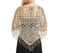 JSGHGDF Sciarpa triangolare scintillante velo ricamato in pizzo avvolgente per sposa damigelle d'onore eventi serali celebrazioni foulard con nappe ricamate, Oro, Taglia unica