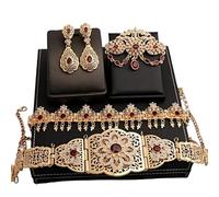 JSGHGDF Set gioielli da sposa lusso placcati per la sposa araba con orecchini a spilla Accessori per caftano marocchino Catena per caftano