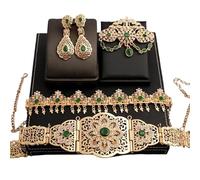 JSGHGDF Set gioielli da sposa lusso placcati per la sposa araba con orecchini a spilla Accessori per caftano marocchino Catena per caftano