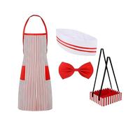JSGHGDF Uniforme da cameriera anni '50, set da 4 pezzi con grembiule, cappello e papillon per feste a tema, costume di Halloween e cosplay