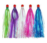 JSHANMEI Mylar Flash Teaser Tail Jig Head Fishing Lure Bait Bullet Head Flasher Fluke Gonna Lure Verde/Blu/Viola/Rosa/Bianco, 5 Colors Mixed 5pcs