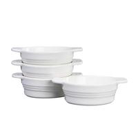 JSHKY 4 x Pirottini per Soufflé Brulee in ceramica - 220 ml resistenti al forno - facilmente impilabili - piccole ciotole per crema brulee, dessert, muffin, quiche bianche