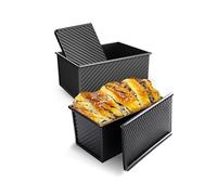 JSJMOFA 2 Pezzi Stampo Pane in Cassetta, Stampo per Pagnotta con Coperchio, Teglia Antiaderente Per Pane in Cassetta, Toast, Panino, Torta, 450g di Pasta (Nero)