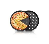 JSJMOFA Teglie per Pizza 30 cm, Set 2 Stampi Pizza Teglie Forma Rotonda Acciaio al Carbonio, Vassoio Antiaderente con Fori per Pizza