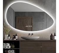 JSLJDM Asimmetrico Specchio da Bagno,Specchio Decorativo A Forma di Goccia d'Acqua,Specchio da Bagno Irregolare con Luce LED,Specchio Retroilluminato Bagno,Disappannamento dimmerabile a 3 Colori