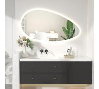 JSLJDM Specchio Ovale Illuminato A LED,Specchio Decorativo A Forma di Goccia d'Acqua,Specchio da Bagno Irregolare con Luce LED,Specchio Retroilluminato Bagno,Disappannamento dimmerabile a 3 Colori