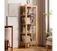 JSLJJBD Bambù Libreria a Tre Facce Trasparenti Libreria Scaffale Alto con Accenti in Vetro Scaffale Organizzatore per Libri Essenziali Unità per Salotto Studio Camera Natural Color 5-layer