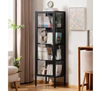 JSLJJBD Bambù Libreria a Tre Facce Trasparenti Libreria Scaffale Alto con Accenti in Vetro Scaffale Organizzatore per Libri Essenziali Unità per Salotto Studio Camera Black 5-layer