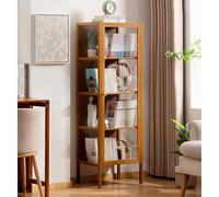 JSLJJBD Bambù Libreria a Tre Facce Trasparenti Libreria Scaffale Alto con Accenti in Vetro Scaffale Organizzatore per Libri Essenziali Unità per Salotto Studio Camera Tea Brown 5-layer