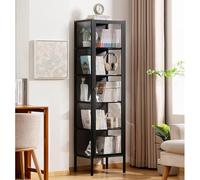 JSLJJBD Bambù Libreria a Tre Facce Trasparenti Libreria Scaffale Alto con Accenti in Vetro Scaffale Organizzatore per Libri Essenziali Unità per Salotto Studio Camera Black 6-layer