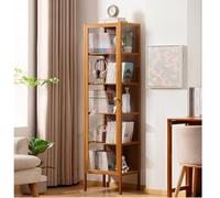 JSLJJBD Bambù Libreria a Tre Facce Trasparenti Libreria Scaffale Alto con Accenti in Vetro Scaffale Organizzatore per Libri Essenziali Unità per Salotto Studio Camera Tea Brown 6-layer