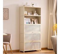 JSLJJBD Bambù Libreria con Porte Ribaltabili Libreria Scaffale al Design in Rattan Mobile Scaffale Multi-Comparto per Libri Decor Oggetti Vetrina Unità per Salotto Ufficio Cas Cream White 60cm 6-tier