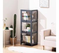 JSLJJBD Bambù Libreria con Vetri Transparenti su Quattro Facce Scaffale Vetrina Alta con Accenti in Vetro Mobile Libreria Organizzatore per Libri Decor Unità per Salotto Camer Blue-gray 40cm 3 layers