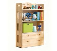JSLJJBD Legno massiccio Scaffale Libreria con cassetti Libreria Verticale a più compartimenti Scaffalatura pratica per libri decor e giocattoli nel soggiorn 4-Tier - 85cm Classic Model - With Drawers