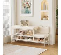 JSLJJBD Panca da ingresso con vano portascarpe, panche contenitore imbottite, panca con monogramma e struttura in metallo for ingresso, corridoio, soggiorno e camera da letto.(Cream White,120cm)