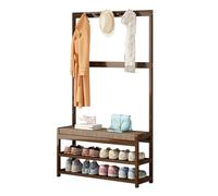 JSLJJBD Panca portascarpe con grucce, cuscino in cotone e lino, in legno massello, doppia scarpiera, multifunzionale for ingresso, soggiorno(60cm)