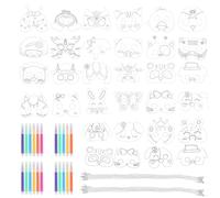 JSMTKJ Maschere Animali da Colorare, 32 Pezzi per Bambini, Dipinta a Mano in Bianco con Matite Colorate per Festa Compleanno
