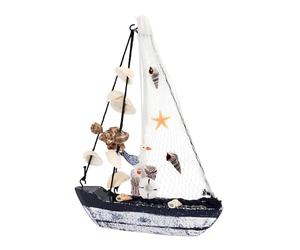 JSMTKJ Nave Decorativa in Legno con Rete da Pesca e Conchiglie, Ornamento Marittimo per Decorazione Casa o Ufficio, Barca da Pesca Artigianale Dettagliata