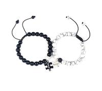 JSNOM Regalo Bracciale Coppia Fidanzati: Bracciali lui e lei Uomo Donna Pietra Regolabile, Gioielli Regali per Compleanno San Valentino Natale per Fidanzata Fidanzato (A-Always&Forever-BW)
