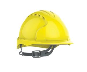 JSP EVO2 Elmetto da Cantiere, Ventilato, Cricchetto a Scorrimento, Giallo | Bardatura ad alta precisione per edilizia, ingegneria civile e industria. Leggero e confortevole. EN 397.