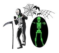 JSRHEEM Costume Scheletro Luminoso per Bambini - Travestimento di Halloween - Tuta, Berretto, Guanti, Copripiedi, Falce del Tristo Mietitore - Brilla al Buio