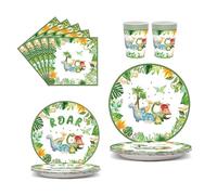JSRHEEM Set di stoviglie per feste a forma di dinosauro, 50 pezzi, piatti e bicchieri con tovaglioli, adatti per 10 persone, decorazione per feste di compleanno dinosauro (Dinosaur)