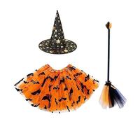 JSRHEEM Vestiti da strega per Halloween, per ragazze, set da strega con ballerina, tutu, accessori per capelli e bacchetta magica, abbigliamento da gioco di ruolo per carnevale (giallo)