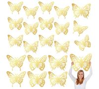 JSRQT 18 Pezzi Adesivi Murali Farfalle 3D Grandi, 2 Taglie 3 Stili Decorazioni per Feste Kit Decorazioni Murali Farfalla Adesivi Murale Decorazione per Compleanno Matrimonio Baby Shower (Dorato)