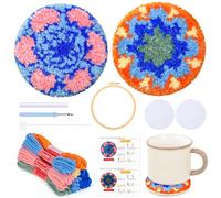 JSRQT 2 Pezzi Punch Needle Coaster Kit Mandala, Kit di Avviamento Ricamo Aghi Punzonatura per Principianti Adulti, Set di Sottobicchieri Punto Croce Fai da Te con Telaio da Ricamo e Istruzioni
