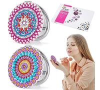 JSRQT 2 Pezzi Specchi Compatti per Pittura con Diamanti, 5D Diamond Art Painting Specchio per il Trucco, Mandala Specchio pieghevole, Diamante Pittura Piccolo Specchio Per Viaggiare Donne Ragazze