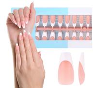 JSRQT 240 Pezzi Unghie Finte French Gel, Unghie Finte Artificiali con Punta Francese Lunga Bara, 3 in 1 X-Coat Stick Unghie Acrilico French Press on Nail, Fake Nail Art DIY per Donne e Ragazze, Bruno