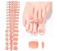 JSRQT 240 Pezzi Unghie Finte per Piedi French Gel, Punte per Unghie Francese Corte Quadrate Copertura Completa, 3 in 1 X-Coat Tips Stick Press on Toenail per Donne Ragazze DIY Toe Nail Art