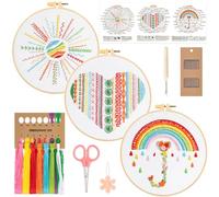 JSRQT 3 Pezzi Kit da Ricamo per Principianti, Kit per Pratica di Ricamo Arcobaleno per Bambini Adulti, Kit Iniziale per Punto Croce con Strumento per Ricamo, Kit per Ricamo ad Ago a Mano per Decora