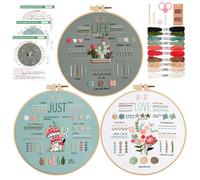 JSRQT 3 Pezzi Kit di Ricamo per Principianti Adulti Bambini, Kit per Pratica di Ricamo per Imparare 35 Punti Diversi, Kit di Punto Croce Ricamo Starter Fatto a Mano con Istruzioni Cerchio Ago e Filo