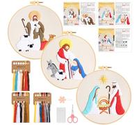 JSRQT 3 Pezzi Presepe Cristiano Ricamo Starter Kit, Punto Croce Kit da Ricamare per Adulto Principianti,Embroidery Starter Kit,DIY Kit Cucito A Mano