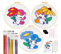 JSRQT 3 Set Kit per Ricamo Punch Needle Unicorno per Adulti Bambini, Kit per Principianti Punto Croce Fatto a Mano, Set di Avviamento Ricamo Ago da Punzonatura con 3 Strumenti, per Decorazione Casa