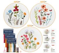 JSRQT 3 Set Ricamo Starter Kit de Floreale per Principianti, Kit Iniziale per Ricamo a Mano Facile per Bambini Adulti, Kit Punto Croce Motivo Floreale con Telaio da Ricamo, Istruzioni, Ago e Fili