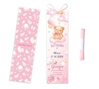 JSRQT 30 pz Battesimo Nascita Rosa Orsetto Segnaposto Segnaposti Cartellini Comunione con Nastrino Laurea Cartoncino Personalizzato Matrimonio Cresima Decorazione Allestimento Tavolo Addobbi Bimbo